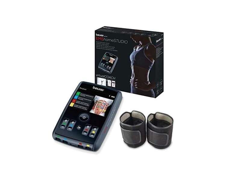 Beurer EM 95 EMS homeSTUDIO Muscle Stimulation Device with App and Virtual Coach - Includes Cuffs and Electrodes & EM 37 Abdominal Belt, Black - Bundle with Abdominal Belt