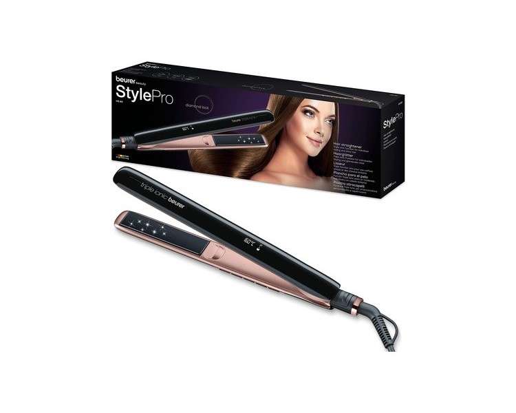 Beurer HS 80 Hair Straightener with Titanium Coating Magic LED Display and Auto Shut-Off Triple Ionic Protection and Memory Function