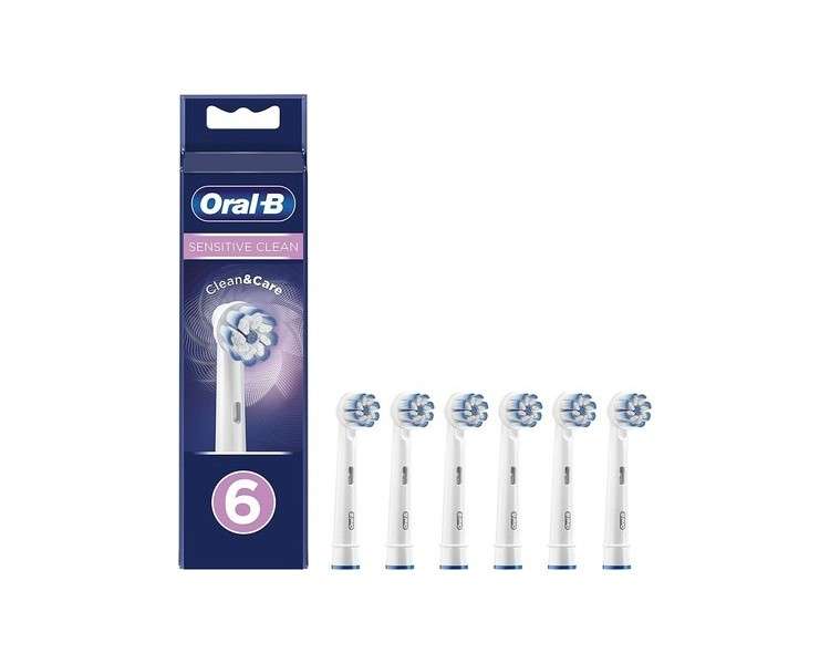 Oral-B Sensitive Clean Electric Toothbrush Head with Clean & Care Technology Extra Soft Bristles Pack of 6 Toothbrush Heads White