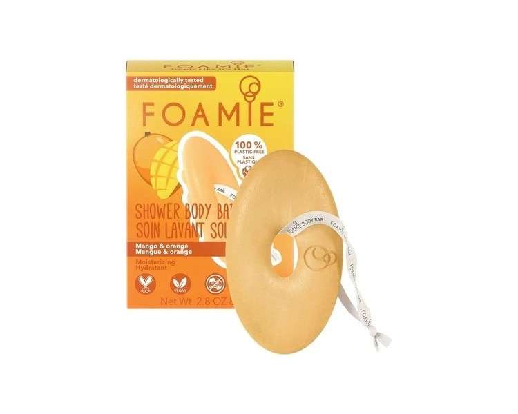 FOAMIE Mango & Orange Moisturising Body Wash Bar - Plastic-Free, Soap-Free, No Sulphates or Parabens - Made Sustainably in the UK - 100% Vegan and Cruelty Free