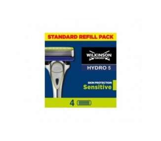 Wilkinson Sword Hydro 5 Skin Protection Sensitive Razor for Men Pack of 4 Razor Blade Refills with Vitamin E Gel and Precision Trimmer