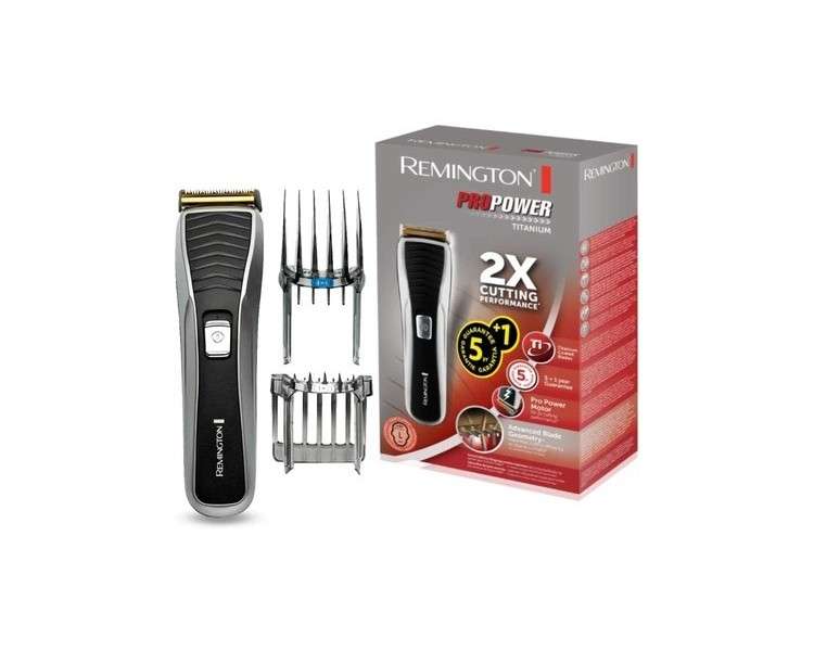 Remington HC7130 ProPower Titanium Hair Clipper and Trimmer with LED Charge Indicator and 17 Length Settings + 2 Comb Attachments