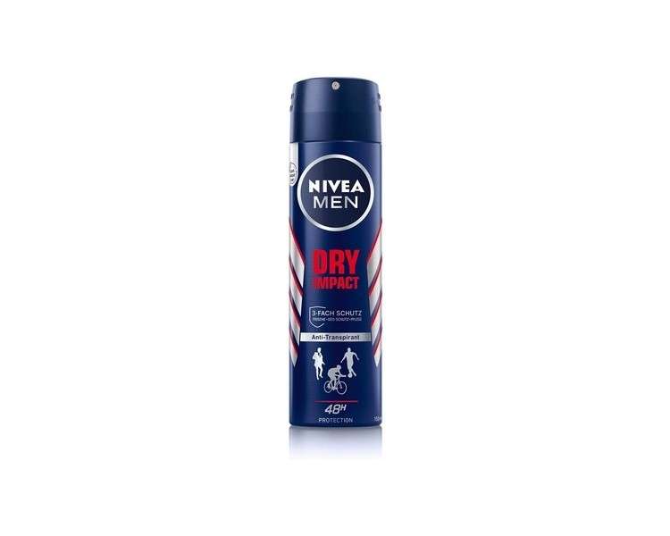 Nivea Men Dry Impact Anti-Perspirant Deodorant Spray, 150 ml with 72h Protection and Dual-Active Formula