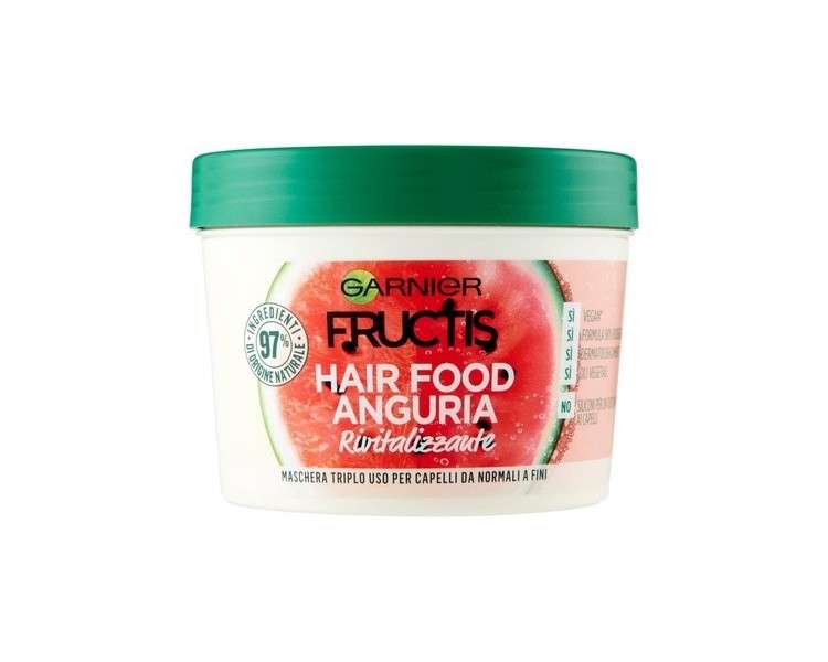 Garnier Fructis Hair Food Watermelon Revitalizing 3-in-1 Mask for Fine Hair 97% Natural Ingredients 390ml