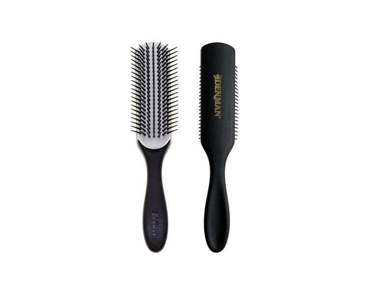 Denman D3N Hairbrush for Styling and Smoothing Medium Length Hair with Antistatic Rubber Cushion and Nylon Bristles 7 Rows Black/White