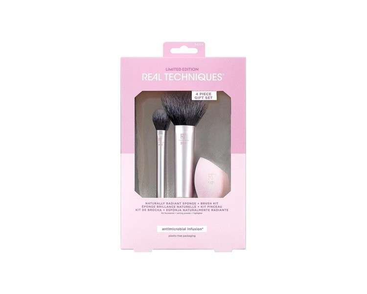 Real Techniques Limited Edition Naturally Radiant Makeup Sponge and Brush Set Pink 4 Piece