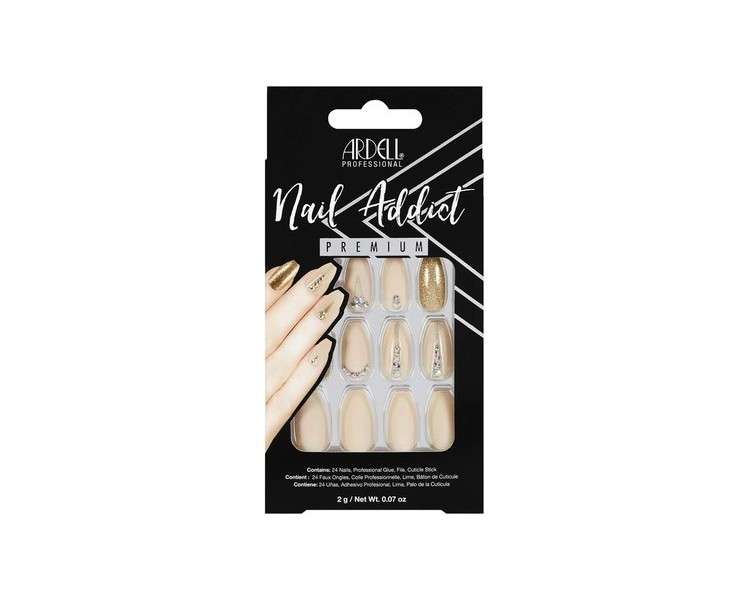 ARDELL Nail Addict Nude Jeweled Press On Nails with Glue and File - 24 Artificial Glitter Nails for Beautiful Fingernails - Long Tips