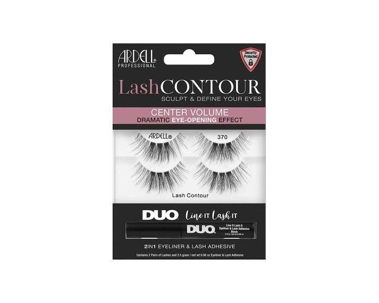 Ardell Lash Contour 370 Center Volume Dramatic Eye-Opening Effect with DUO Lash It Line It Adhesive Black 2 Pairs