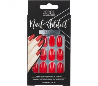 ARDELL Nail Addict Cherry Red Press On Nails with Glue and File - 24 Artificial Nails for Beautiful Fingernails - Long Tips