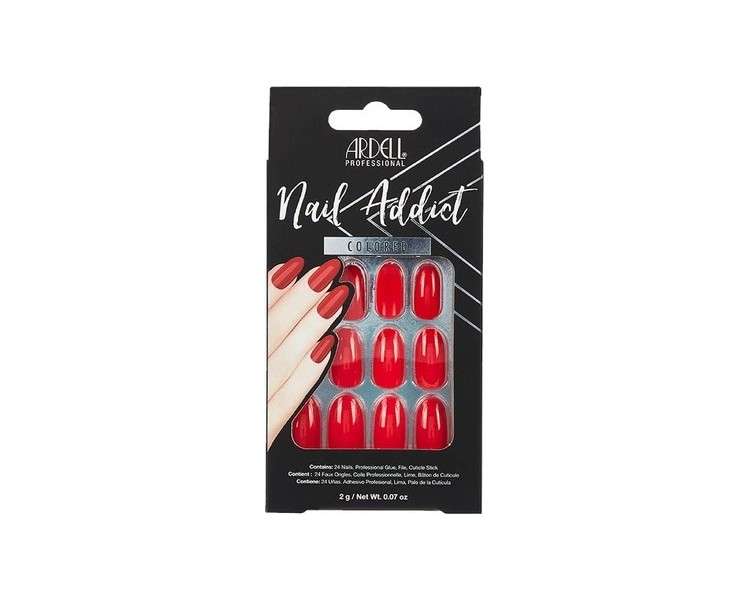 ARDELL Nail Addict Cherry Red Press On Nails with Glue and File - 24 Artificial Nails for Beautiful Fingernails - Long Tips