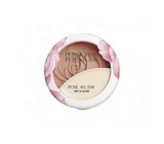 Physicians Formula Rose All Day Set & Glow Fixing Powder and Highlighter with Moisturizing Balm for Soft Skin - Sunlit Glow with Rose Extract, Goji and Cherry Plum