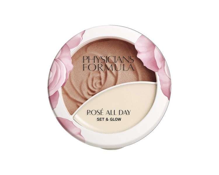 Physicians Formula Rose All Day Set & Glow Fixing Powder and Highlighter with Moisturizing Balm for Soft Skin - Sunlit Glow with Rose Extract, Goji and Cherry Plum
