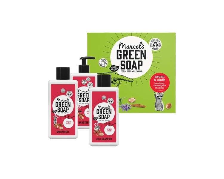 Marcel's Green Soap Gift Box Argan & Oudh Hand Soap 2-in-1 Shampoo Shower Gel 250ml