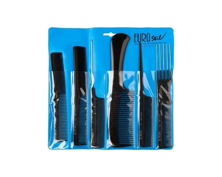 EUROSTIL Professional Case with 6 Combs for Unisex Adults - Black
