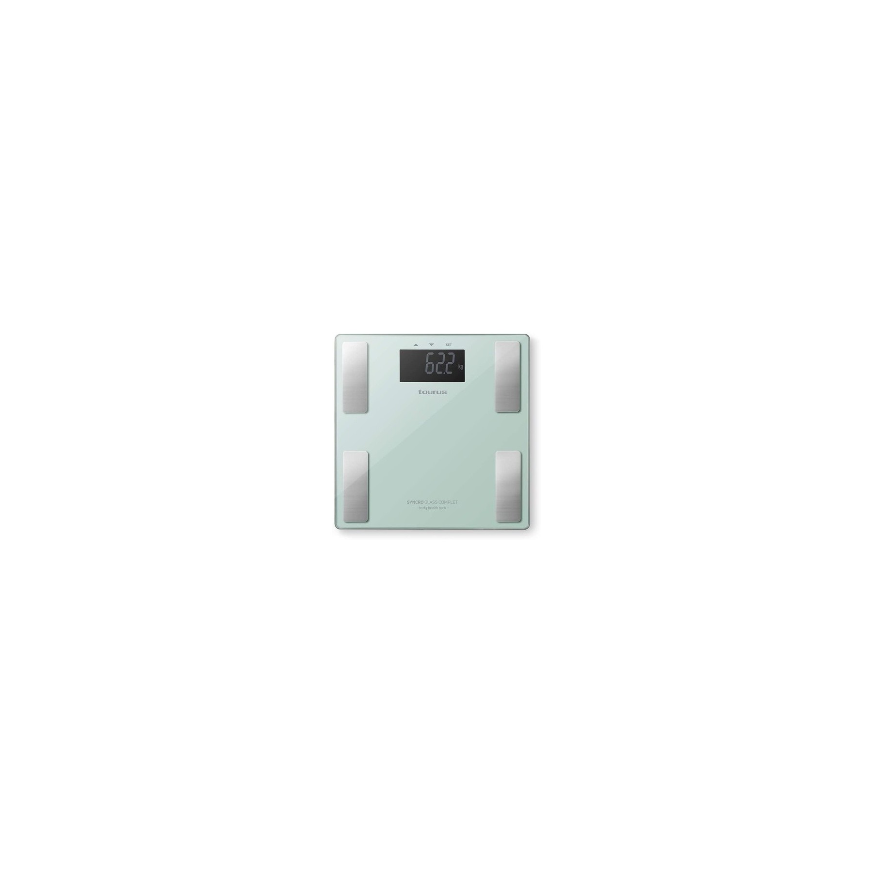 Taurus Syncro Glass Intelligent Digital Body Scale with Fat and Water Percentage, Muscle and Bone Mass 3-180kg - Green 28x28cm
