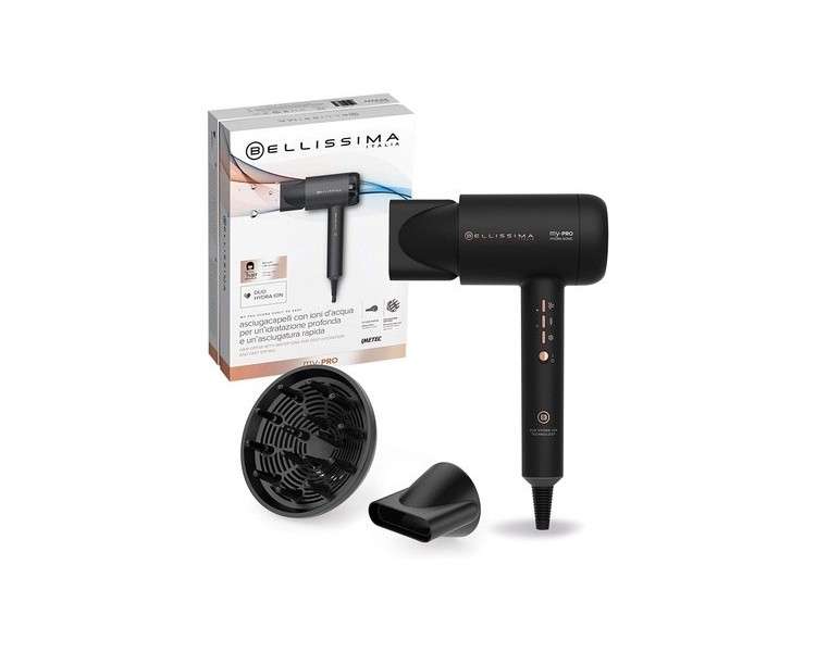 Bellissima My Pro Hydra Sonic Hair Dryer with Powerful Digital Controlled Motor Ionizing 3 Speeds and 3 Temperatures Compact and Lightweight 3 Nozzle Attachments