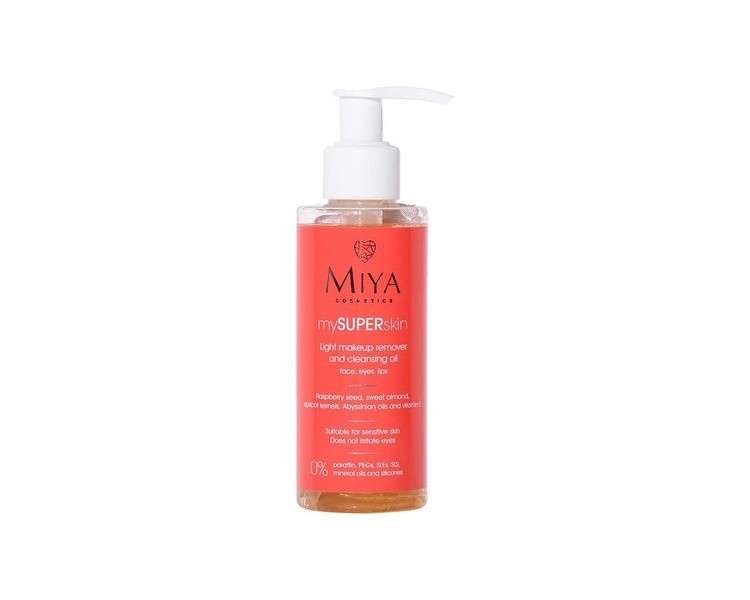 Miya Cosmetics Light Makeup Remover Face Washing Oil 140ml with Raspberry Seed and Sweet Almond Oil Vitamin E Effective and Delicate Doesnt Irritate Eyes For all Skin Types Cruelty-Free