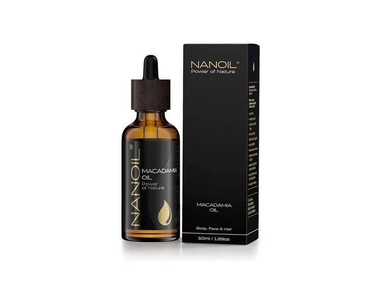 Nanoil Macadamia Oil 50ml Organic Cold-Pressed Unrefined for Face Body Hair Care