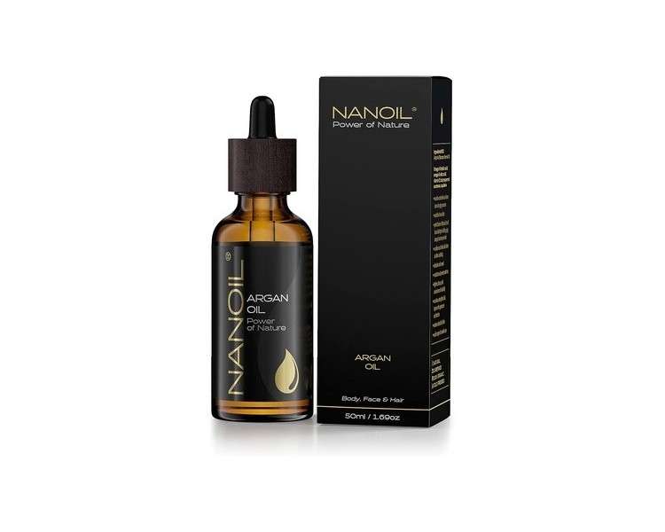 Nanoil Argan Oil Natural Pure Cold Pressed Unroasted Organic Oil for Hair Body and Face 50ml