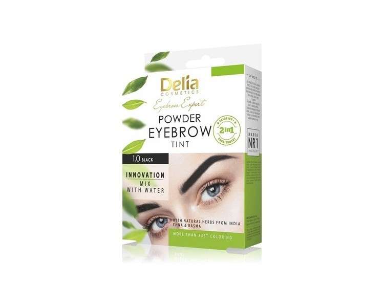Delia Cosmetics Powder Eyebrow Dye Black Natural Herbs & Color Emphasized Darkened Thickened Eyebrows 20 Easy Applications 4 Weeks Complete Henna Treatment Set