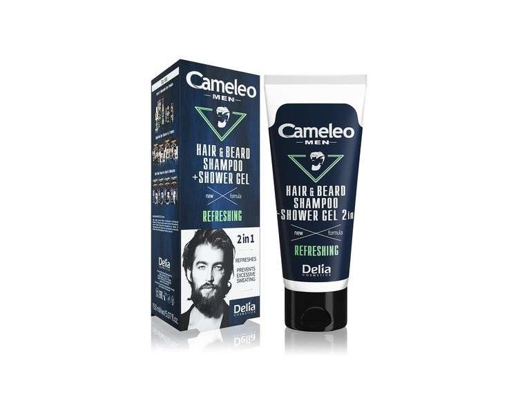 Cameleo For Men Hair Wash and Shower Gel 2 in 1 Clean and Fresh Body Hair Soft Skin Minimises Sweating Nourished Skin Scalp 150ml