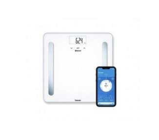 Beurer BF 600 Diagnostic Scale White - Measures Body Fat, Body Water, Muscle Mass, Bone Mass, Calorie Needs AMR/BMR, BMI - With App - Certified Data Protection Pure White