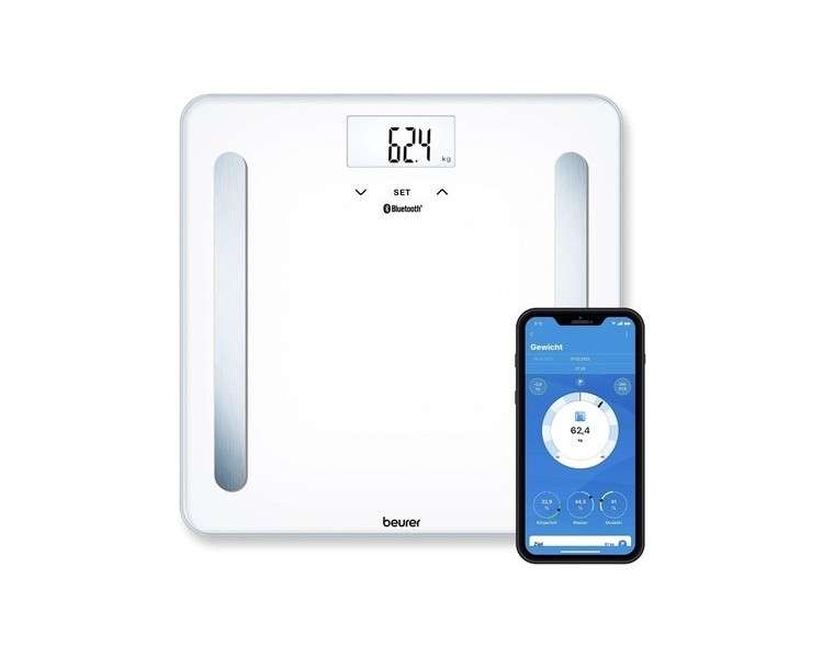 Beurer BF 600 Diagnostic Scale White - Measures Body Fat, Body Water, Muscle Mass, Bone Mass, Calorie Needs AMR/BMR, BMI - With App - Certified Data Protection Pure White