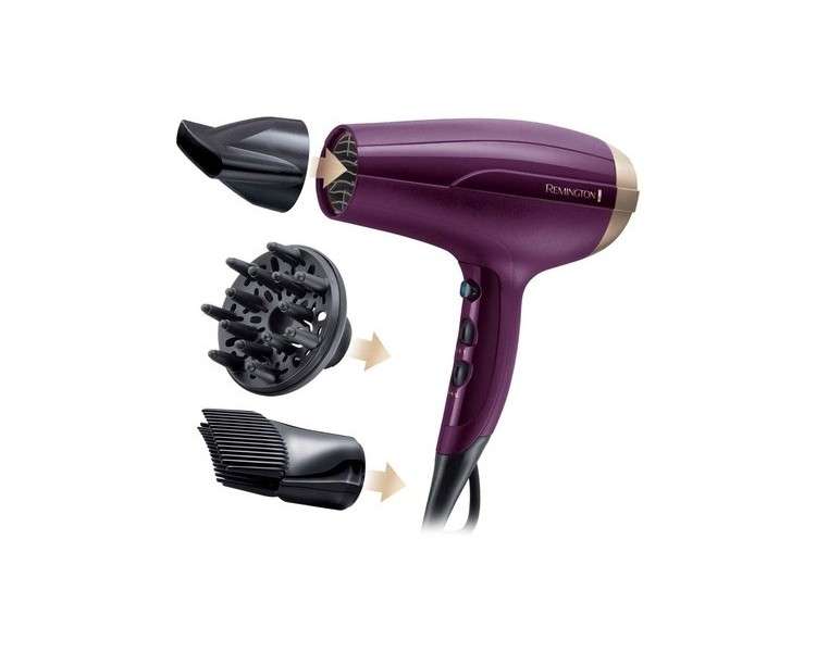 Remington ION Hair Dryer for More Volume Your Style 2300W with Styling Nozzle Diffuser and Volume Boosting Hair Root Nozzle 3 Heat and 2 Separate Blower Settings Cool Shot - Single