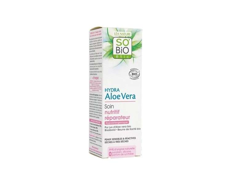 SO'BiO étic Cosmebio Hypoallergenic Sensitive and Reactive Skin Hydra Aloe Vera Repair Nourishing Care Cream 50ml