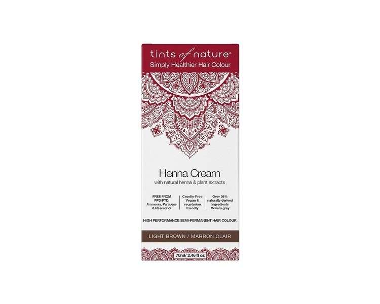 Tints of Nature Light Brown Semi-Permanent Henna Cream Hair Colour Ammonia-Free and 95% Natural 70ml 60ml