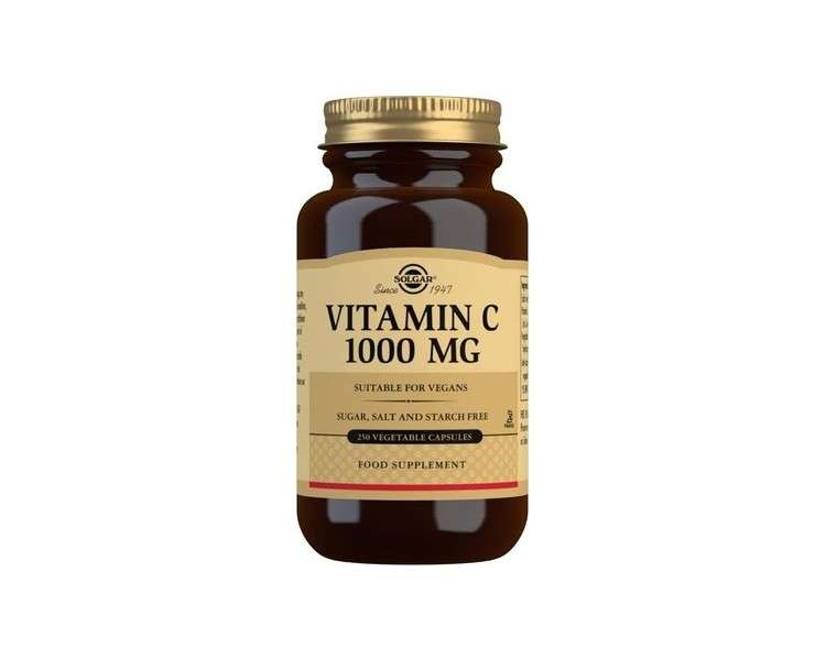 Solgar 1000mg Vitamin C Vegetable Capsules 250 Pack - Contributes to Healthy Immune System - Free from Sugar, Salt, and Starch - Vegan