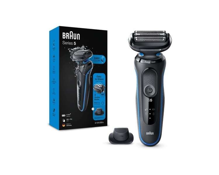 Braun Series 5 Men's Electric Shaver and Trimmer with EasyClick Attachment, EasyClean, Wet & Dry, Rechargeable and Cordless - Blue