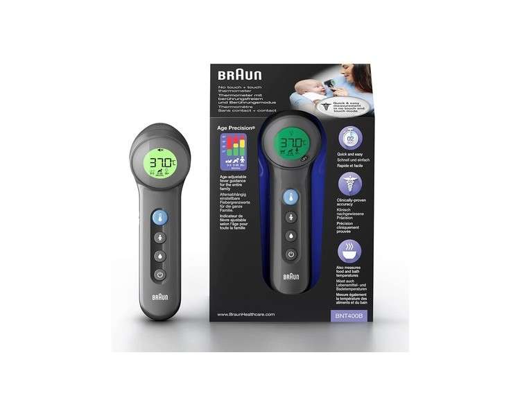Braun No Touch + Touch Forehead Thermometer with Age Precision Technology BNT400B BNT400 - Black