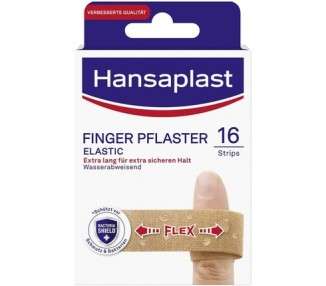 Hansaplast Elastic Finger Strips Plasters Extra Long Wound Plasters Flexible and Breathable Finger Plasters 16 Strips with Bacteria Shield - Pack of 16