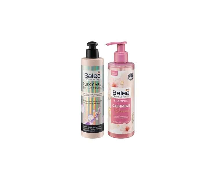 Balea Professional Hair Mask PLEX CARE 2in1 for Chemically Treated Damaged Hair 250ml + Shampoo CASHMERE DREAMS 250ml
