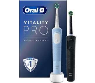 Oral-B Vitality Pro Electric Toothbrush with 2 Brush Heads 3 Cleaning Modes for Dental Care Gift for Men/Women Designed by Braun Black/Blue