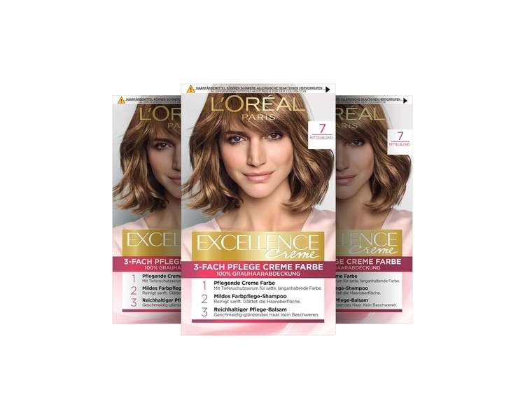 L'Oréal Paris Excellence Cream Permanent Hair Colour 7 Medium Blonde 268g