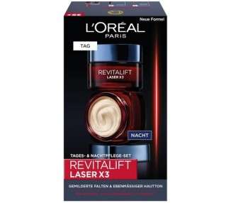 L'Oréal Paris Face Care Set Anti-Aging Day and Night Cream with Triple Action Pro-Retinol Hyaluronic Acid and Vitamin C Revitalift Laser X3