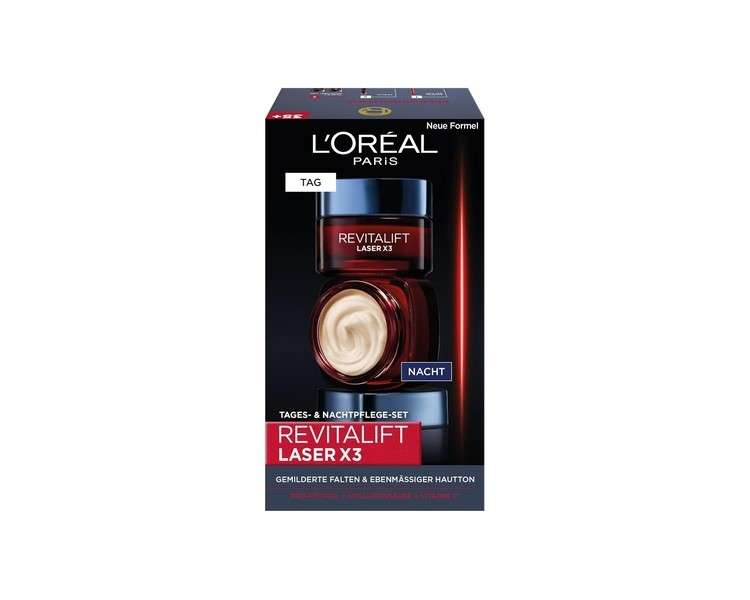 L'Oréal Paris Face Care Set Anti-Aging Day and Night Cream with Triple Action Pro-Retinol Hyaluronic Acid and Vitamin C Revitalift Laser X3