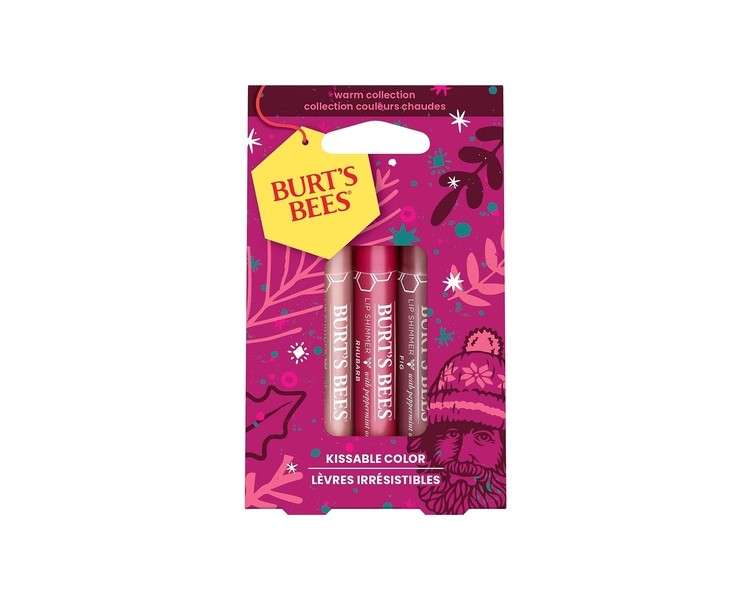 Burt's Bees Gift Set 3 Lip Shimmers in Peony Rhubarb and Fig Shades Kissable Colour