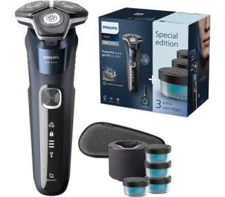 Philips Shaver Series 5000 Wet & Dry Mens Electric Shaver with SkinIQ Technology Pop-up Trimmer Travel Case and 4 x Quick Clean Cartridges with 1 x Quick Clean Pod Midnight Blue