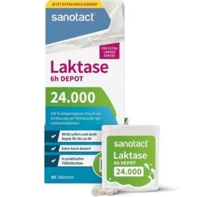 Sanotact Lactase 24,000 6h Depot 40 Lactose Tablets with Immediate Effect and 6h Depot for Lactose Intolerance and Milk Intolerance