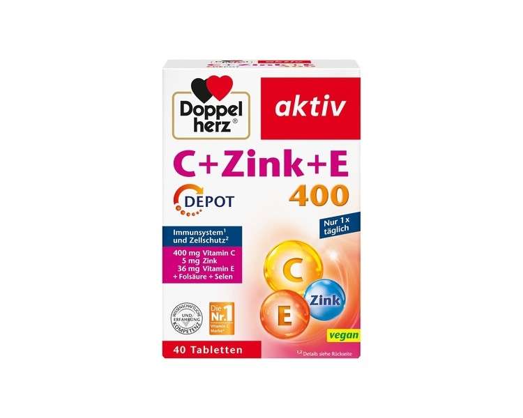 Doppelherz C + Zinc + E 400 - Vitamin C and Zinc Support Normal Immune Function - Vegan - 40 Tablets