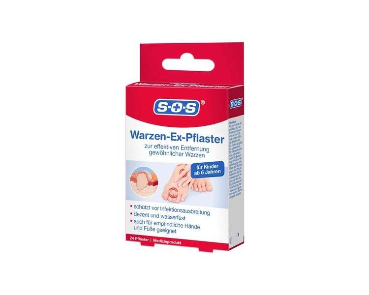 SOS Wart Removal Plaster for Common Warts on Hands and Feet - Waterproof - for Children 6+