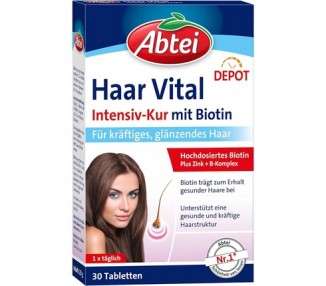 Abtei Hair Vital Intensive Treatment - High-Dose Biotin, Zinc, and Vitamin B Complex with Depot Effect - for Strong, Shiny Hair - Laboratory Tested, Vegan - 30 Tablets