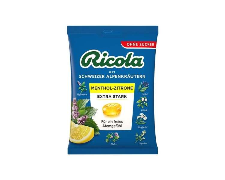 Ricola Menthol Lemon Sugar Free Extra Strong Swiss Herbal Lozenges 75g Bag