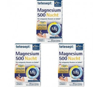 tetesept Magnesium 500 Night - High-Dose Magnesium Dietary Supplement - Relaxed Muscles During Sleep with Magnesium Tablets - 30 Tablets