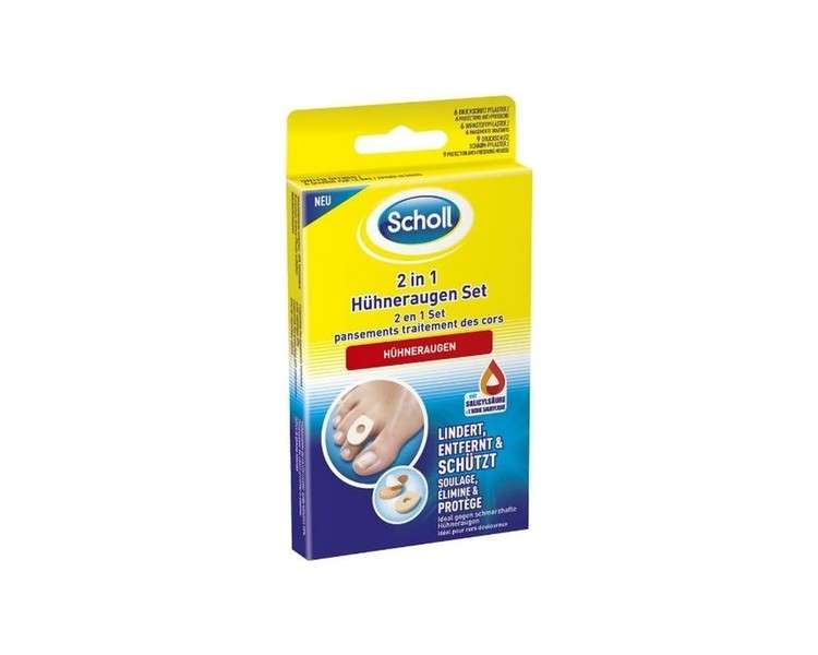 Scholl 2 in 1 Corn Set with 6 Pressure Protection Plasters, 6 Corn Plasters and 9 Pressure Protection Foam Plasters - for Relief and Removal of Painful Corns