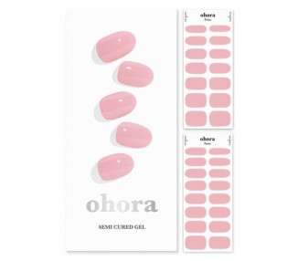 ohora Semi Cured Gel Nail Strips N Cream Pink - Works with Any Nail Lamps Salon-Quality Long Lasting Easy to Apply & Remove Includes 2 Prep Pads Nail File & Wooden Stick