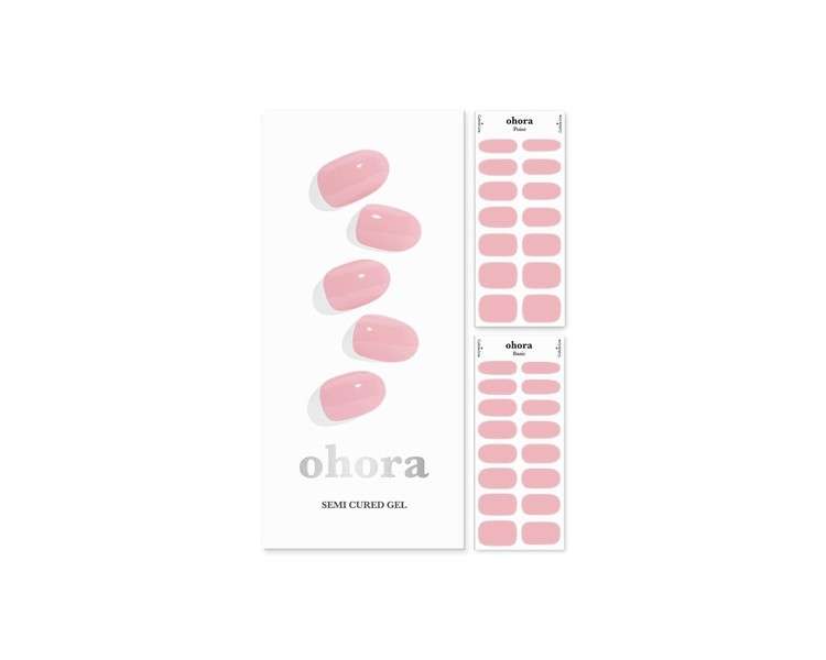 ohora Semi Cured Gel Nail Strips N Cream Pink - Works with Any Nail Lamps Salon-Quality Long Lasting Easy to Apply & Remove Includes 2 Prep Pads Nail File & Wooden Stick